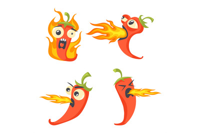 Burning pepper character. Cartoon funny hot chilli peppers, burn chill