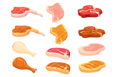 Cartoon meat tenderloin. Sliced fillet beef steak ribeye or grilled po