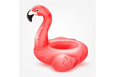 3d inflatable flamingo. Summer beach rubber toy, pink lifebuoy floatin