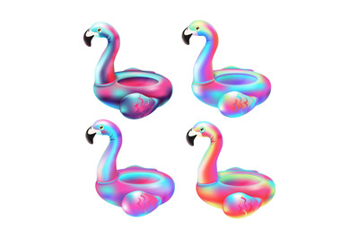 3d holographic flamingo. Render inflatable neon gradient toy, realisti