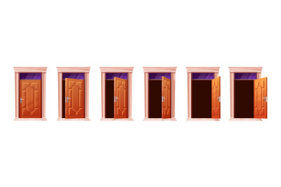 Door animation. Cartoon doors motion open entrance home, game wooden g