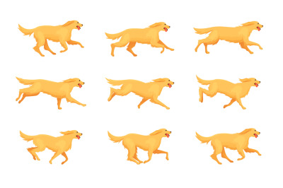 Retriever running animation. Cartoon dog run, motion sequence step 2d