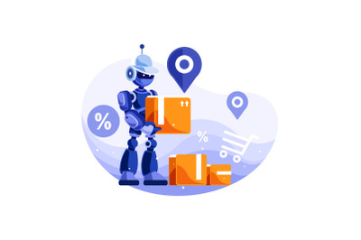 Robot Delivery Service Vector Illustration