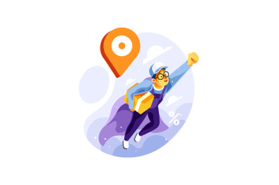 Superhero Delivery Service Vector Illustration