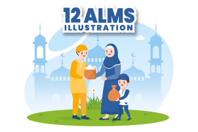 12 Muslim People Giving Alms Illustration