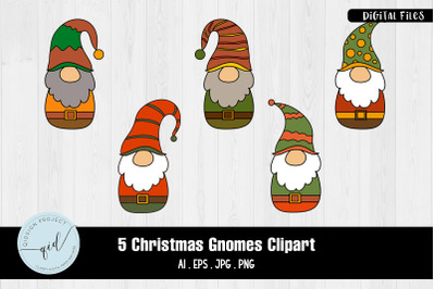 Christmas Gnomes Clipart | 5 Variations