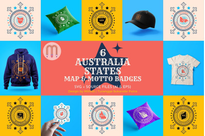 6 Australia States Map and Motto SVG | Aussie Badge Vector Design