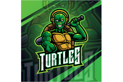 Turtle baseball esport mascot logo design