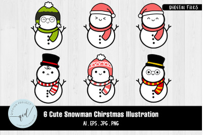 Cute Snowman Christmas Illustration | 6 Variations