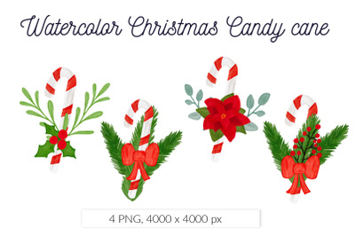 Candy Cane watercolor wreath clipart