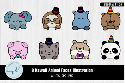 Kawaii Animal Faces Illustration | 8 Variations
