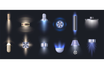 Decorative wall lamps. Light point, compact LED spotlight and mini box