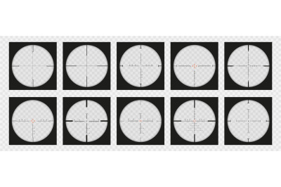 Optical sight view. Sniper scope POV overlay, measurement crosshair an