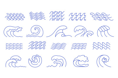 Line waves. Ocean surf curl, sea wave crest and water surface swing. L