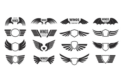 Wings badges. Heraldic shield with flying bird wings&2C; fast frame for b