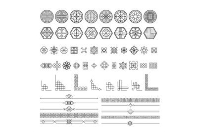 Traditional asian decorations. Korean frame borders, corners and divid