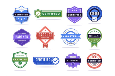 Certified badge. Company partner tag, checked expert or master accredi