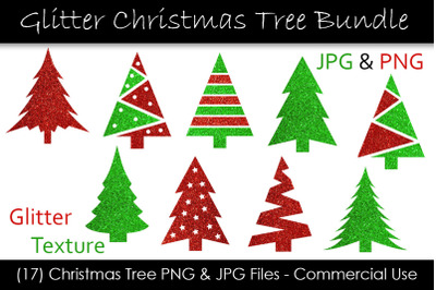 Glitter Christmas Tree Clipart - Red &amp; Green Christmas Trees