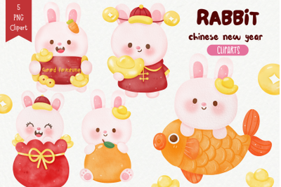 Chinese New Year Rabbit cute cartoon bunny watercolor kawaii clipart