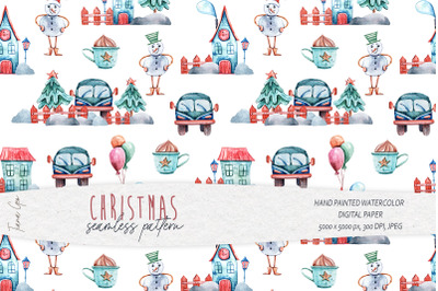 Cute Christmas truck seamless pattern - 1 Digital paper