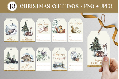 10 Watercolor Christmas Gift Tags | Printable Holidays PNG