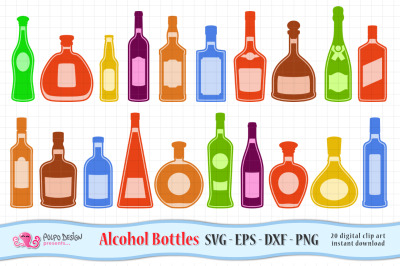 Alcohol Bottles SVG, Eps, Dxf and Png.