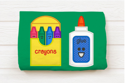 Crayons and Glue School Set | Applique Embroidery