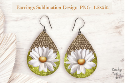 Daisy teardrop sublimation earrings design png