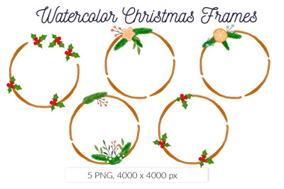 Watercolor Christmas Wooden Circle Frame Sublimation PNG