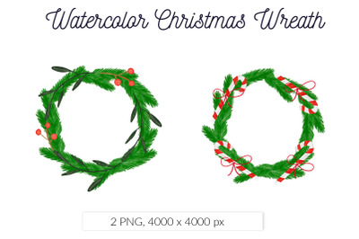 Watercolor evergreen Christmas wreath
