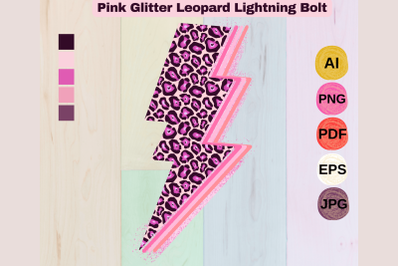Pink Glitter Leopard Lightning Bolt
