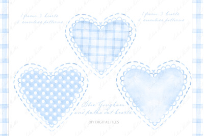 Blue Gingham and polka dot hearts valentines Day