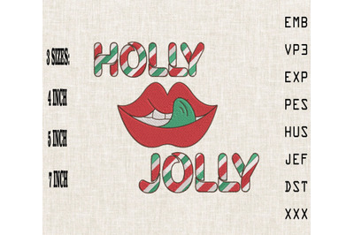 Holly Jolly Christmas Lip Embroidery