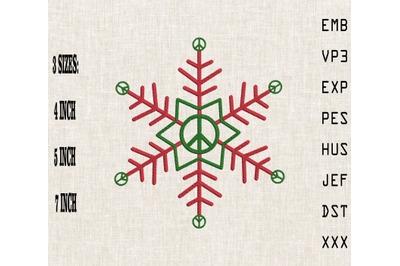 Hippie Peace Symbol Snowflake Christmas Embroidery