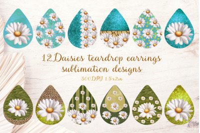 Daisies flowers teardrop sublimation earrings design bundle