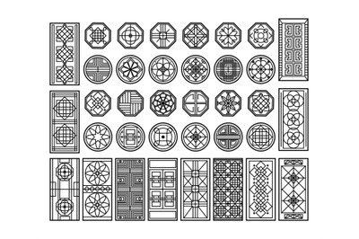 Traditional korean window pattern. Circle ornament, rectangular geomet