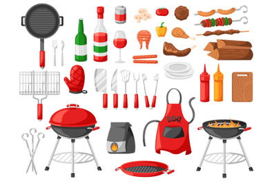 Bbq elements. Grill cooking tools for barbecue summer party, roasted o