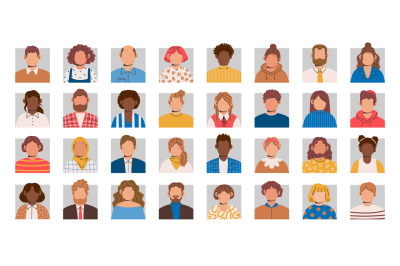 User avatars. Multiethnic people faceless portraits, personalized male