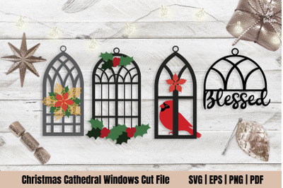 Christmas Cathedral Windows Cut file. Church Window SVG