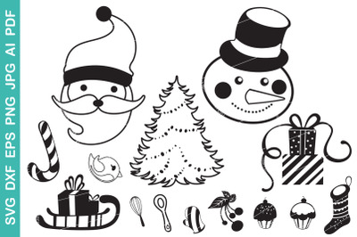 Christmas snowman svg bundle, santa claus svg, christmas tree svg
