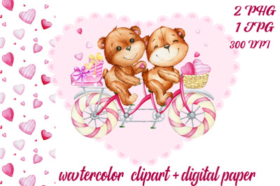 Happy Valentines Day Teddy Bear. Illustration. digital paper