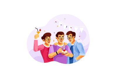 Celebrating Birthday with Friends Vector Illustration