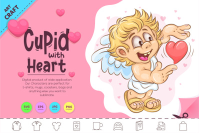 Cute Cupid with Heart. Clipart