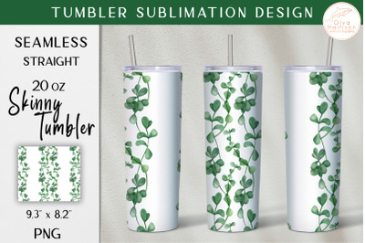 Eucalyptus Tumbler Sublimation Design. Watercolor Leaves Tumbler Wrap