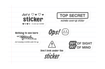 Set of Funny Stickers to Cover Mistakes.