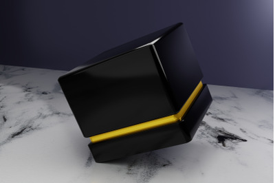 3D Black Box and gold, 3D Rendering, 3D Box on Mockup