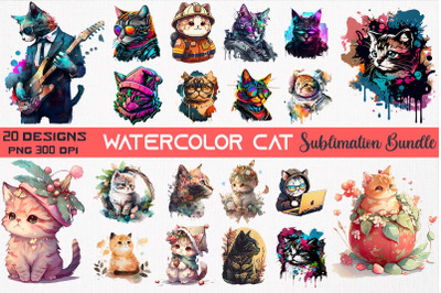 Watercolor Cat Bundle-20 Designs-221217