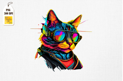 Cyberpunk Colorful Cat Art