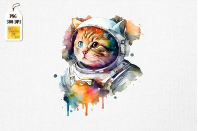 Watercolor Colorful Astronaut Cat