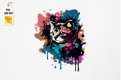 Watercolor Colorful Cat Art